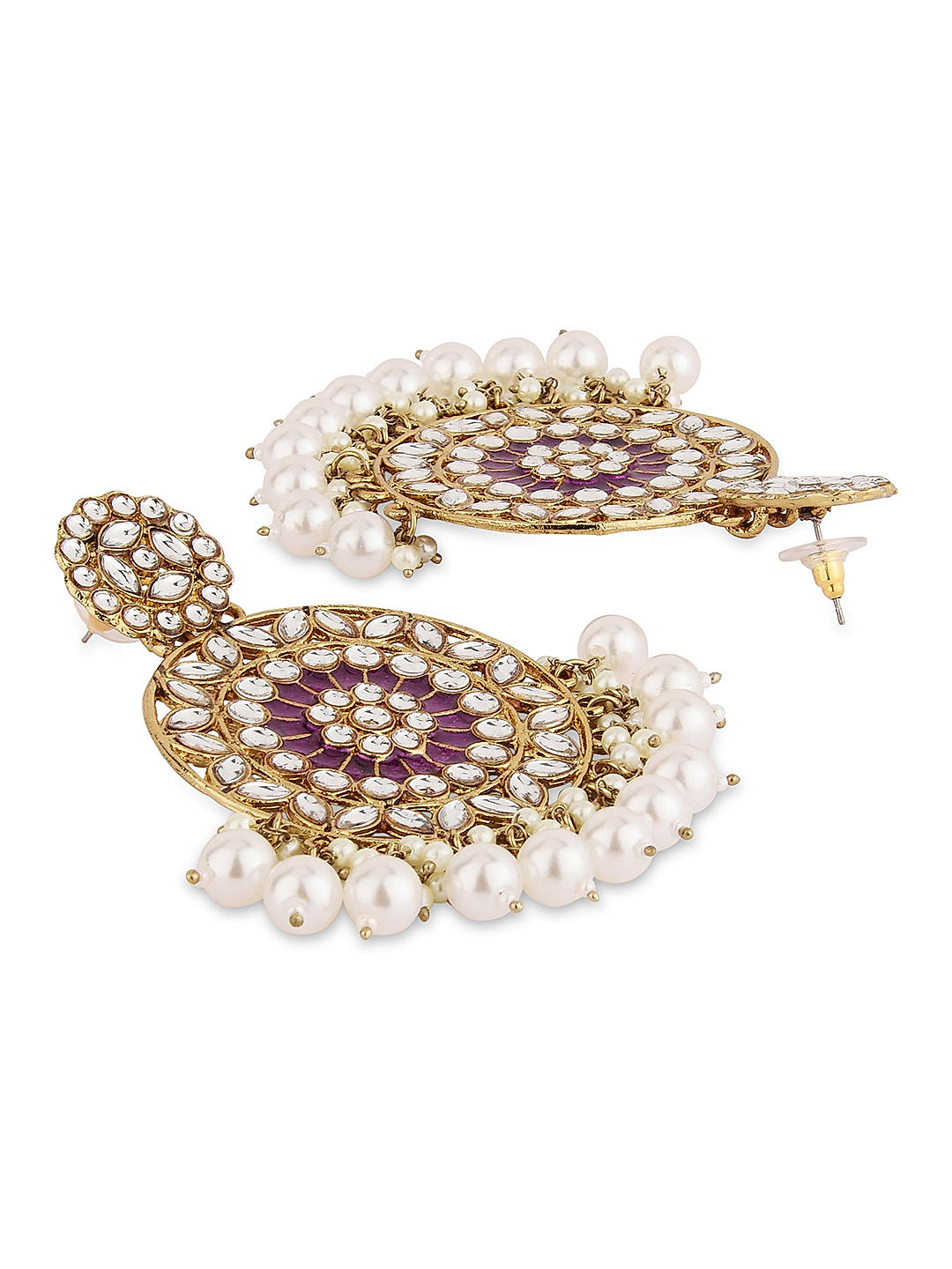 Jeweled Purple Petal Drop Earrings