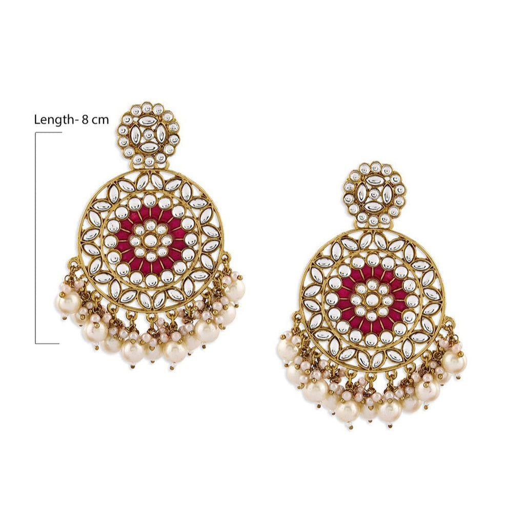 A pair of gold-plated earrings with fuchsia enamel and white pearl embellishments