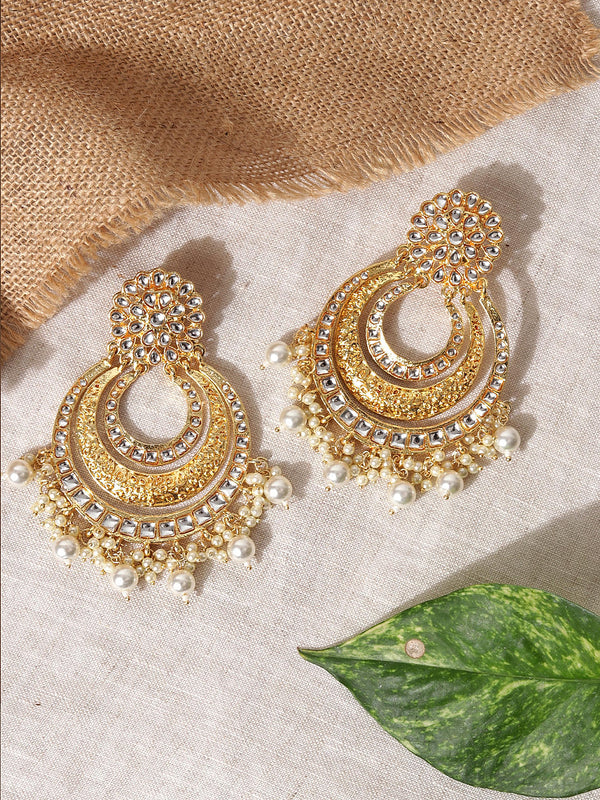 Auspicious Kundan Yellow Chandbali Earrings
