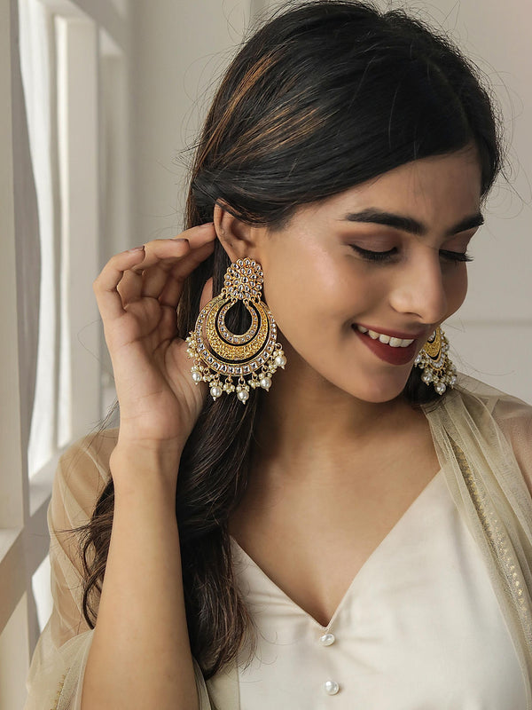 Auspicious Kundan Yellow Chandbali Earrings