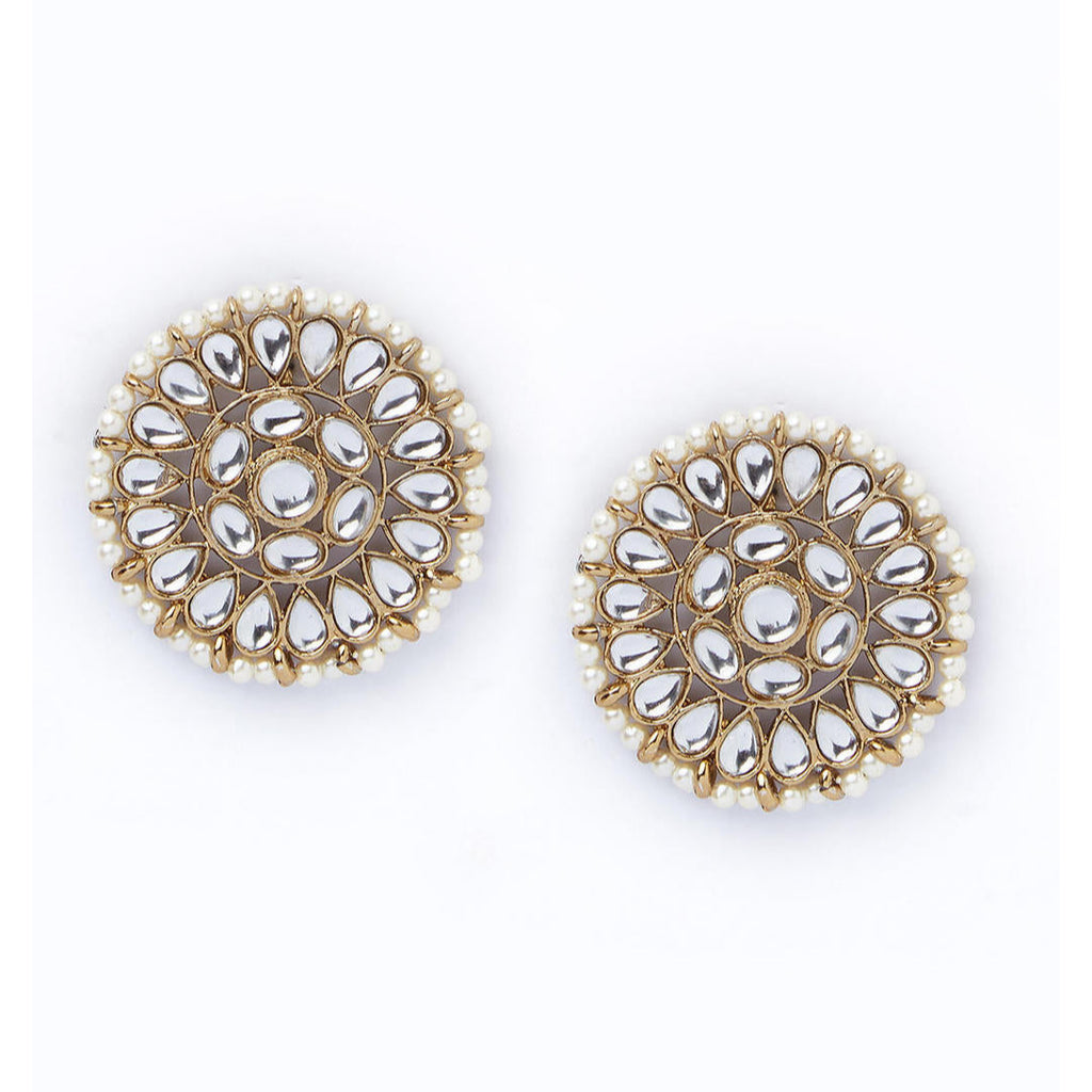 gold-plated earrings embellished with kundan stones.