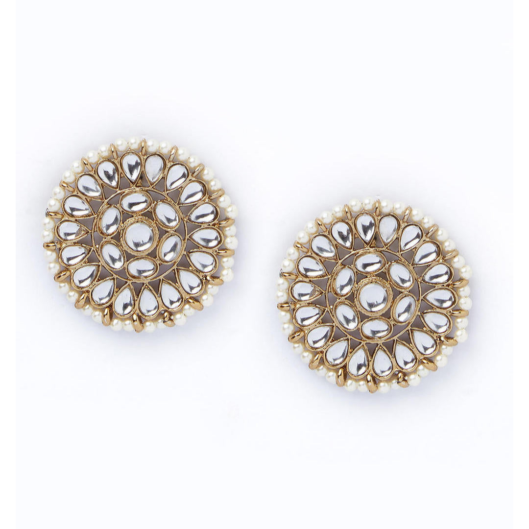 gold-plated earrings embellished with kundan stones.