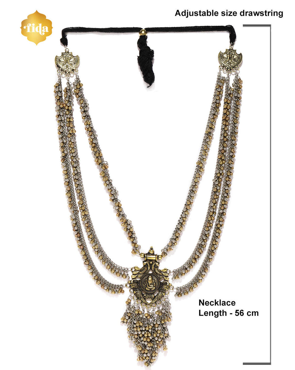multistrand long necklace with a Ganesh pendant dimensions