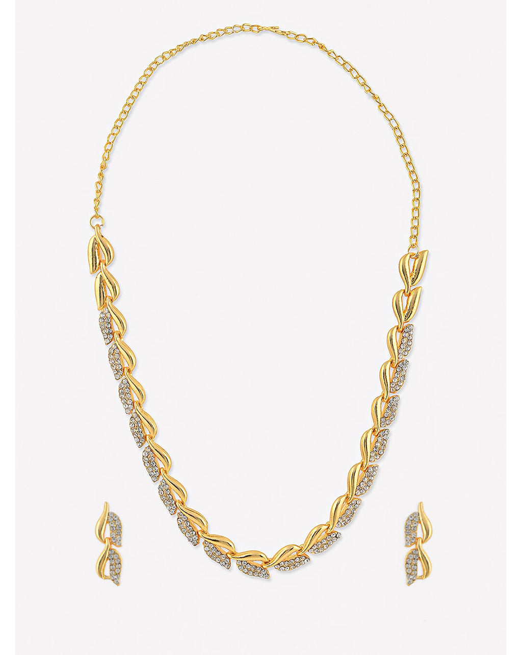 a gold-plated choker necklace and earrings with a floral design adorned with American diamonds.
