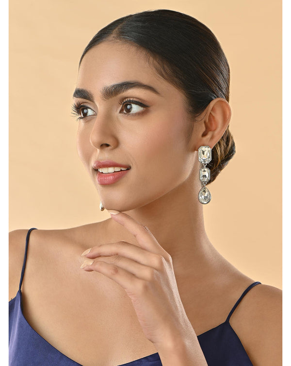 Pair of silver drop earrings with clear gemstones