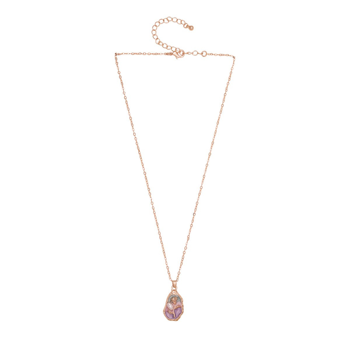 Golden Layered Necklace with Green Enamel Floral Charm