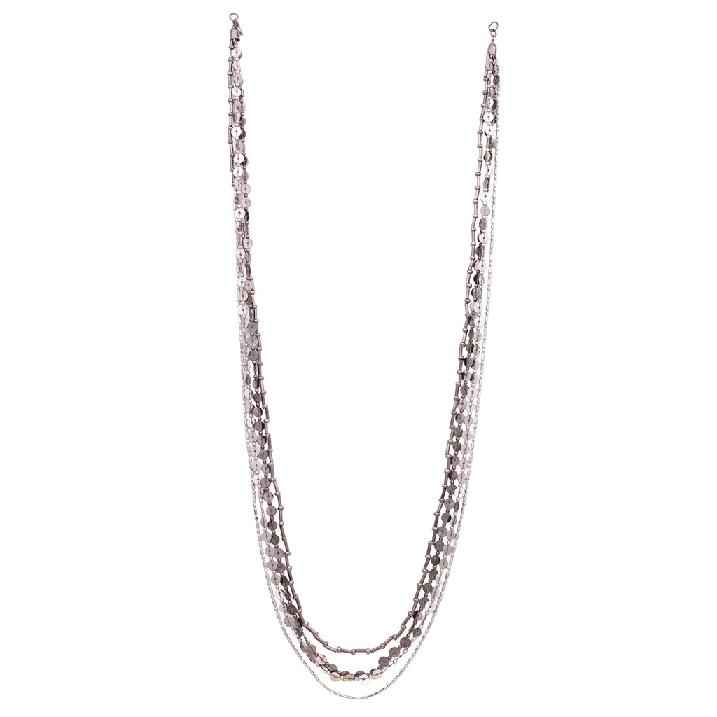 High-Shine Silver & Pewter Long Layered Chain Necklace