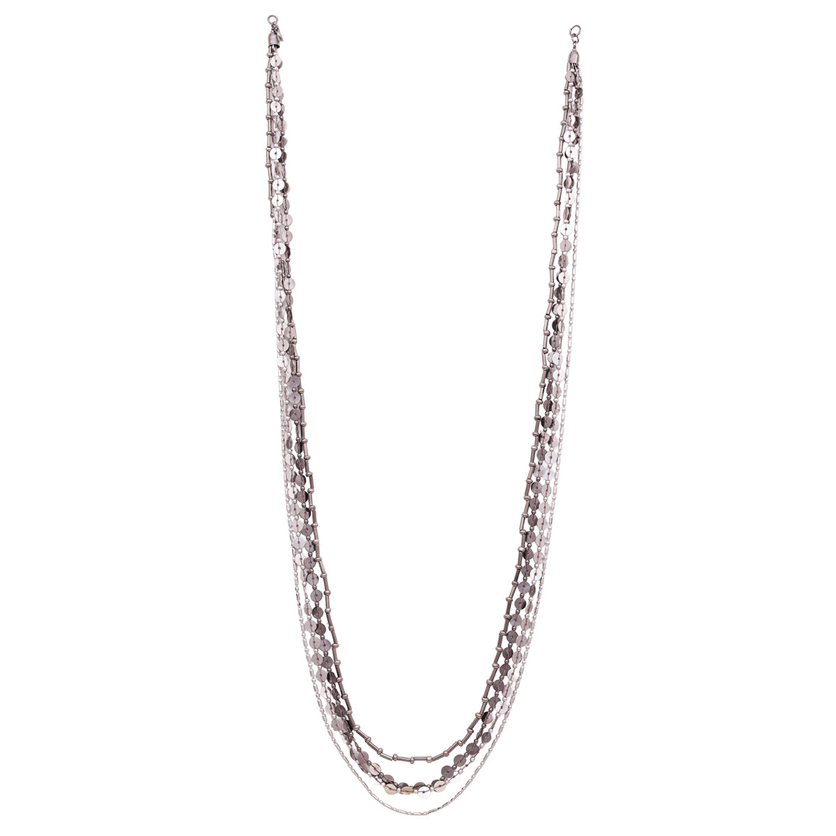 High-Shine Silver & Pewter Long Layered Chain Necklace