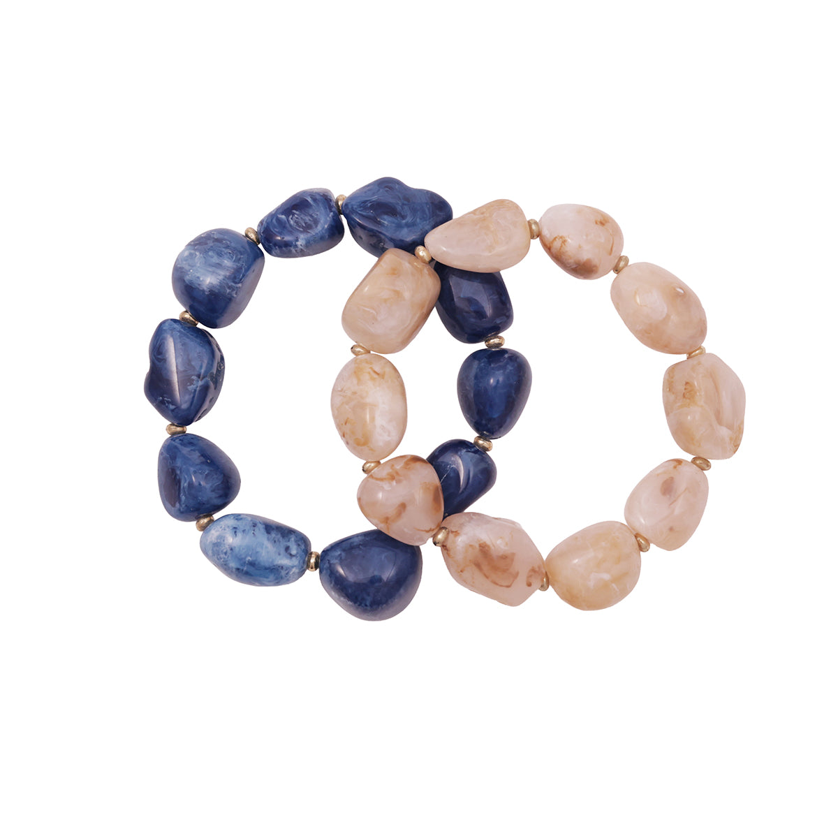 Abstract Blue & Beige Resin Beaded Stretch Bracelet (Set of 2)