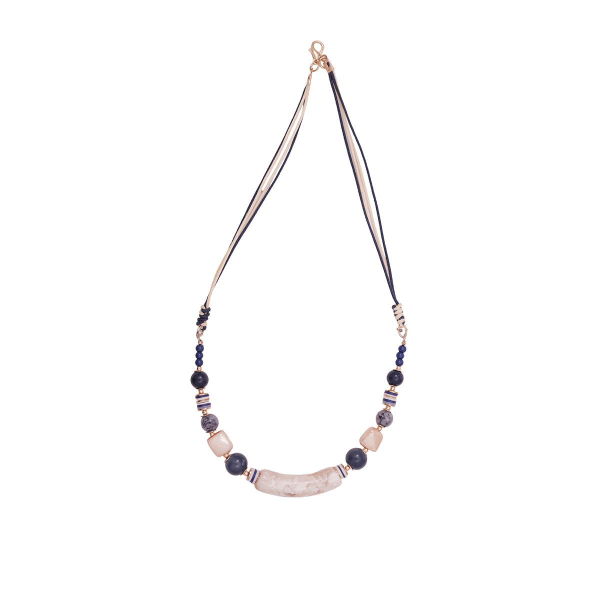Blue & Beige Resin Stone Beaded Choker Necklace
