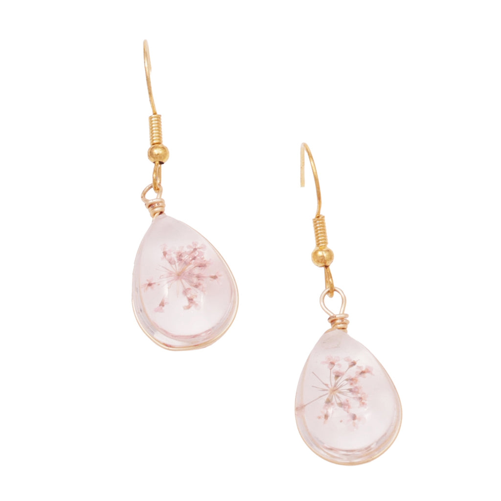 Golden Encased Flower Teardrop Drop Earrings