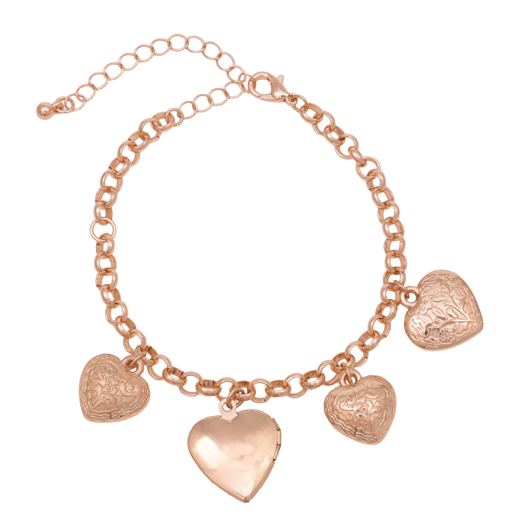 Golden Romance: Engraved Heart Charm Bracelet
