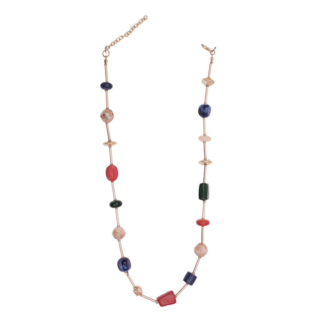Golden Multi-Coloured Chunky Stone Beaded Choker Necklace