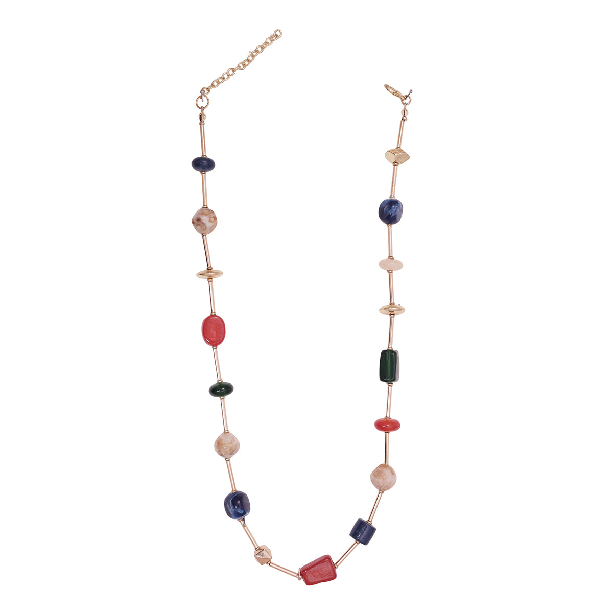 Golden Multi-Coloured Chunky Stone Beaded Choker Necklace