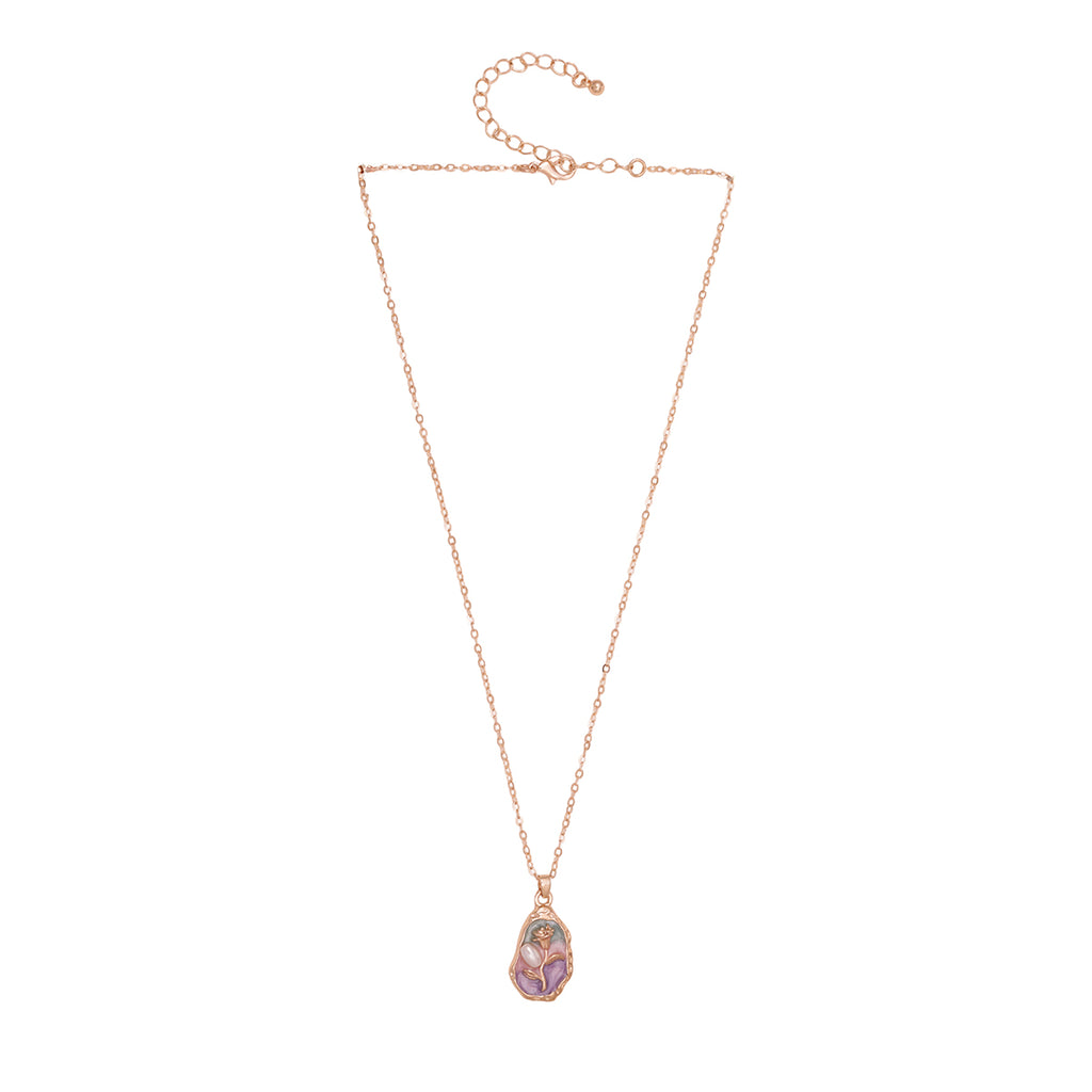 Golden Layered Necklace with Green Enamel Floral Pendant