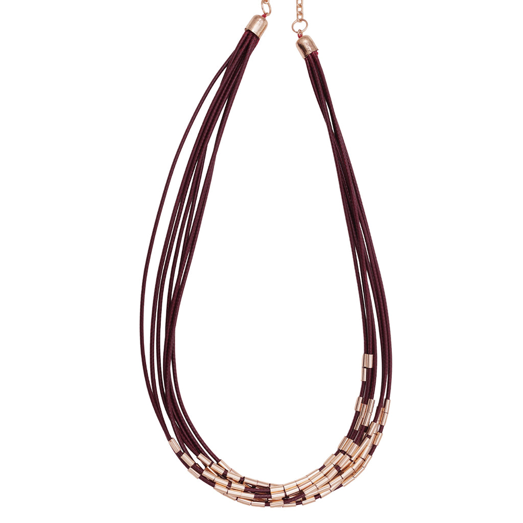 Golden & Maroon Cord Multi-Layered Choker Necklace