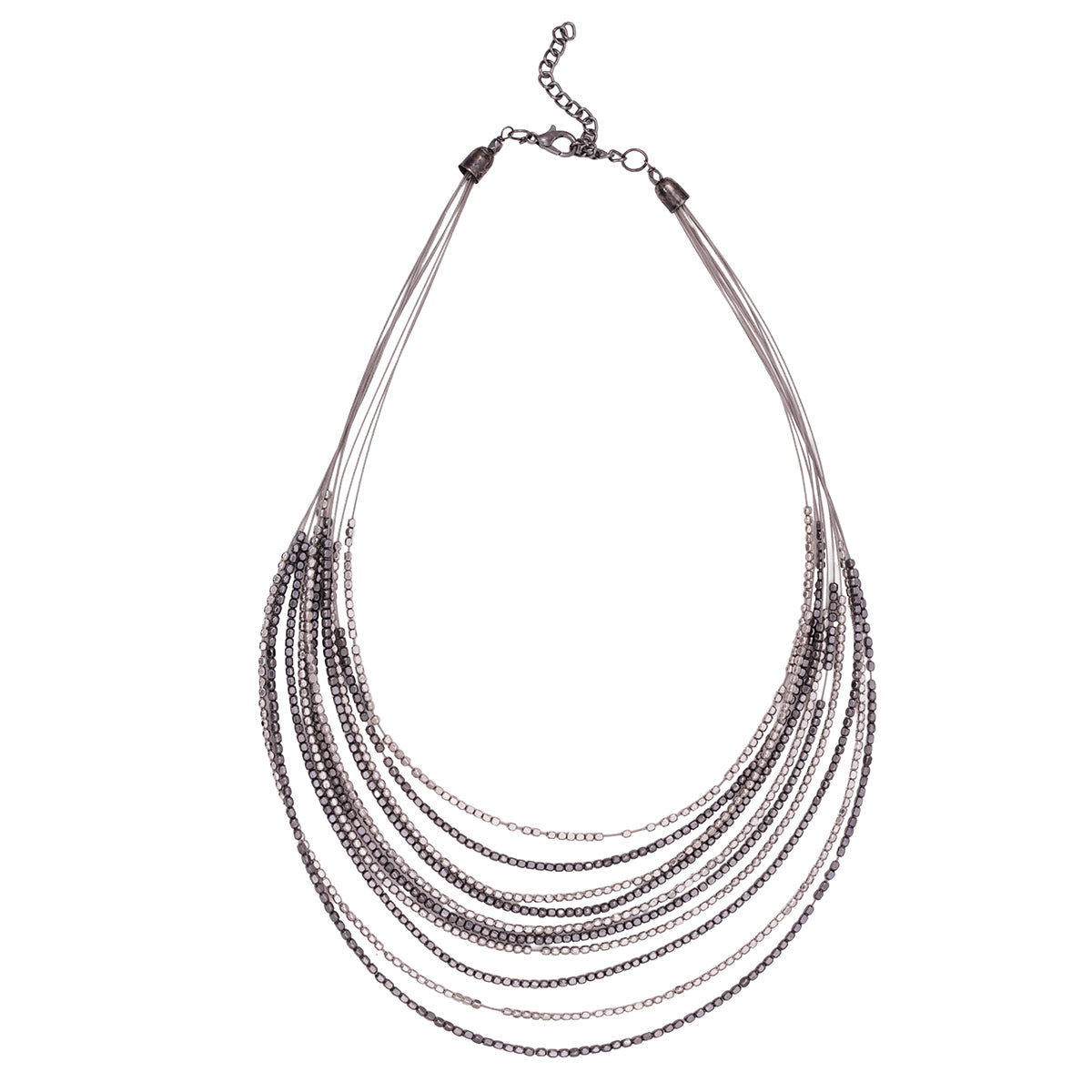 Silver & Pewter Tone Multi-Strand Statement Layered Necklace