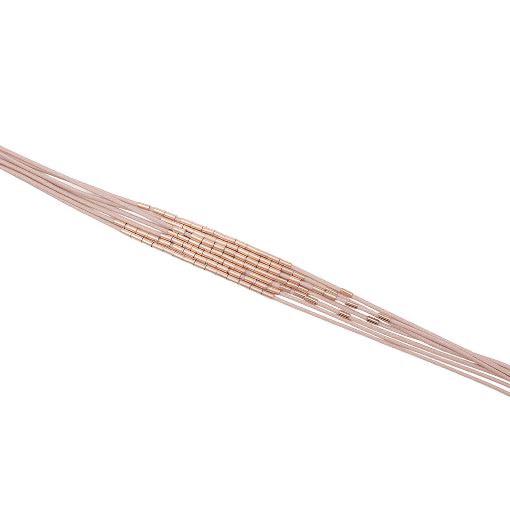 Golden & Beige Cord Multi-Layered Choker Necklace