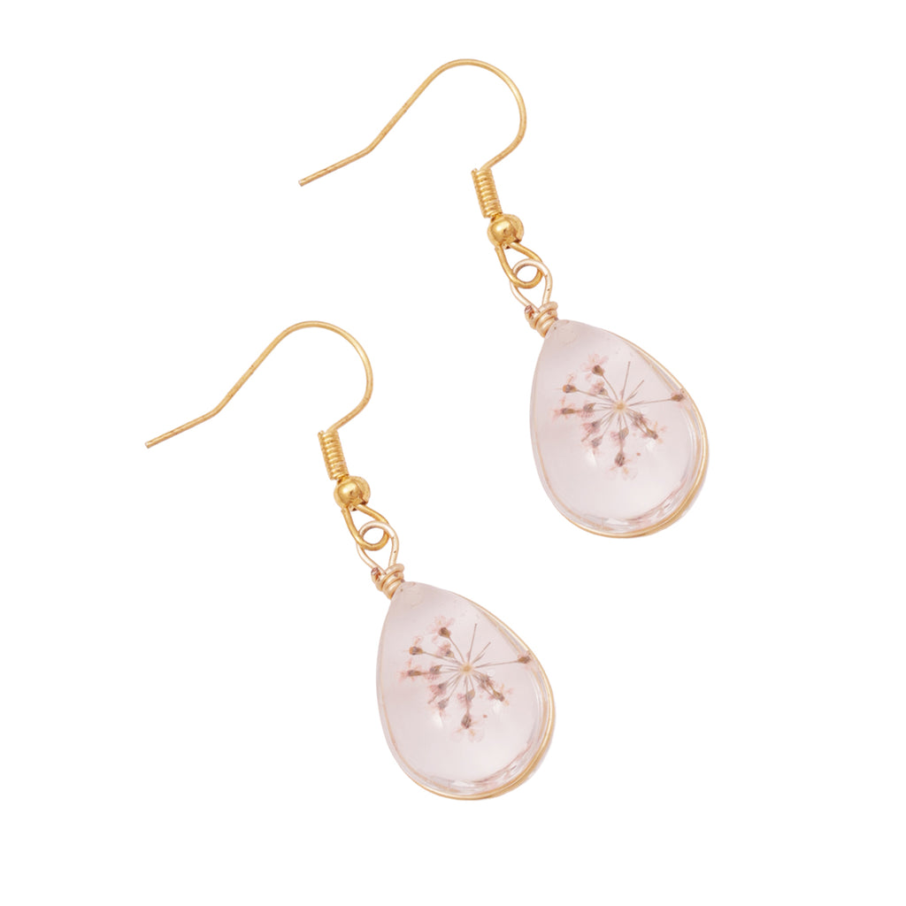 Golden Encased Flower Teardrop Drop Earrings