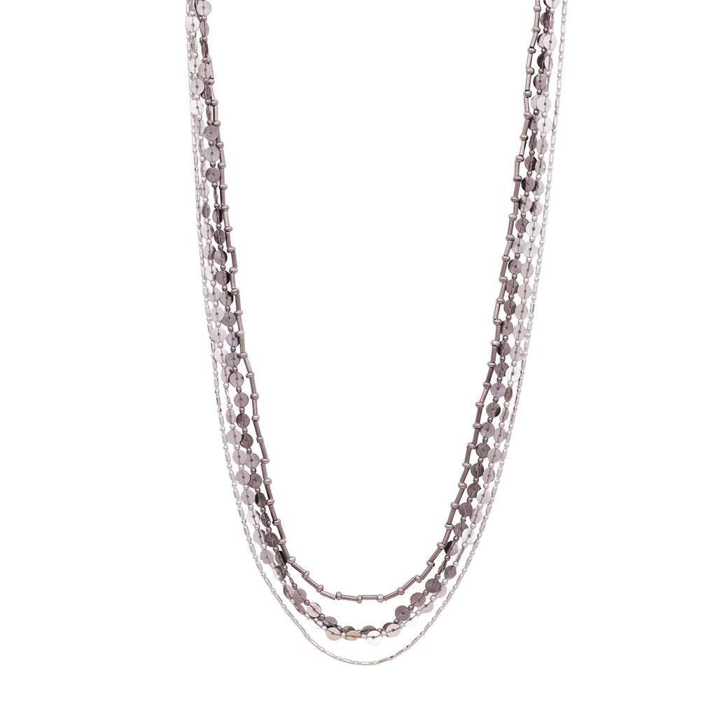 High-Shine Silver & Pewter Long Layered Chain Necklace