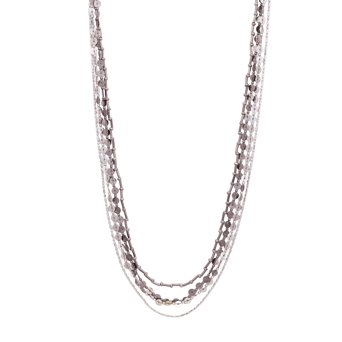 High-Shine Silver & Pewter Long Layered Chain Necklace