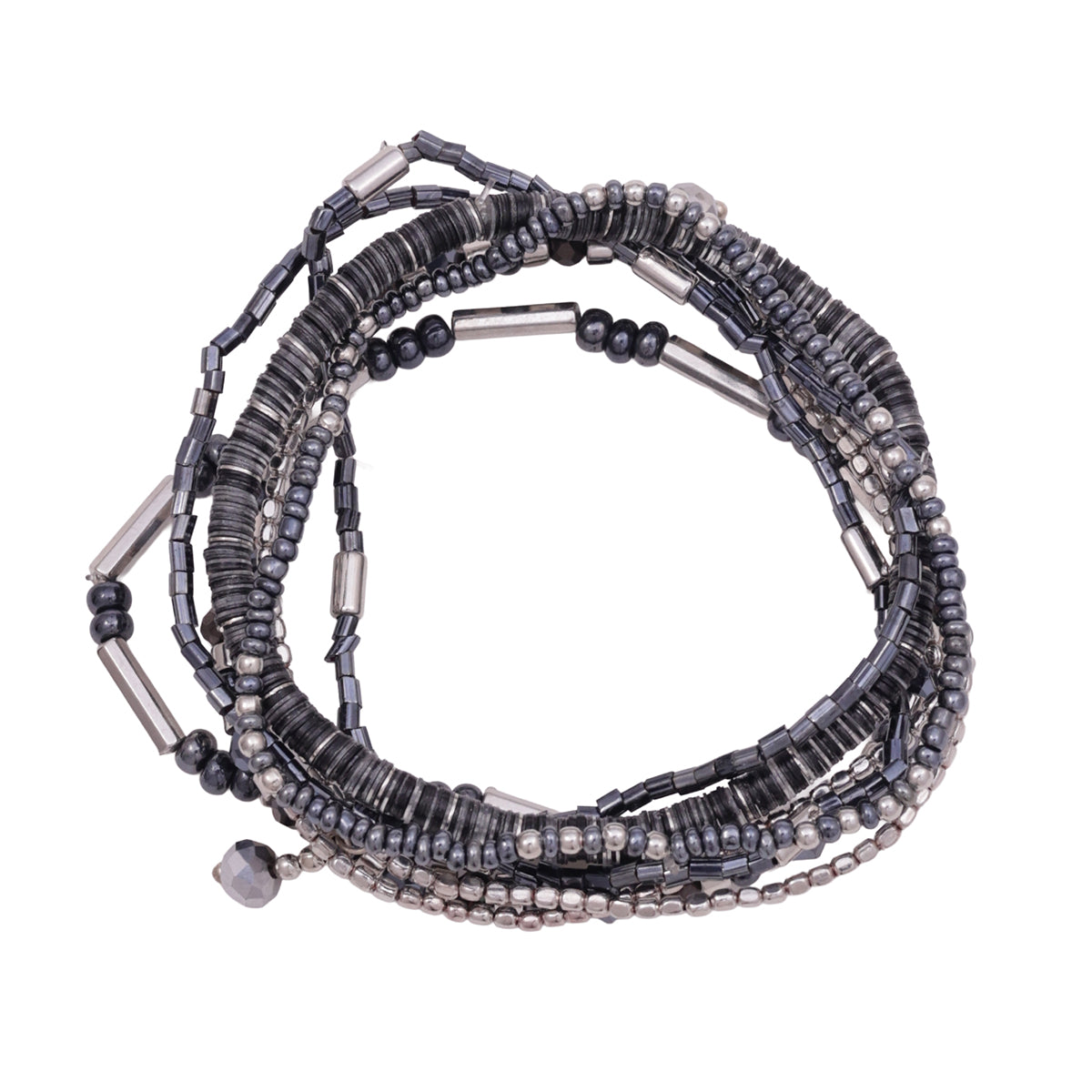 Gunmetal & Pewter Multi-Strand Beaded Slip-On Bracelet