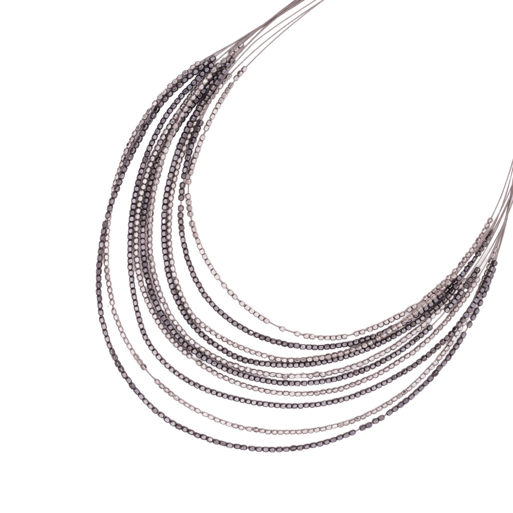 Silver & Pewter Tone Multi-Strand Statement Layered Necklace