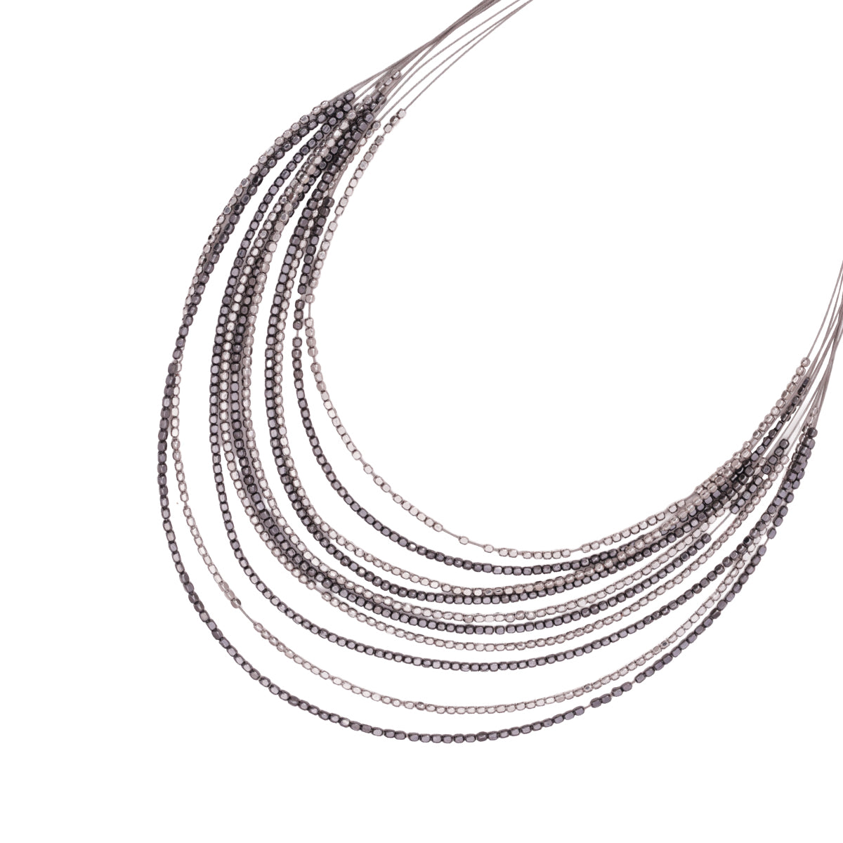 Silver & Pewter Tone Multi-Strand Statement Layered Necklace