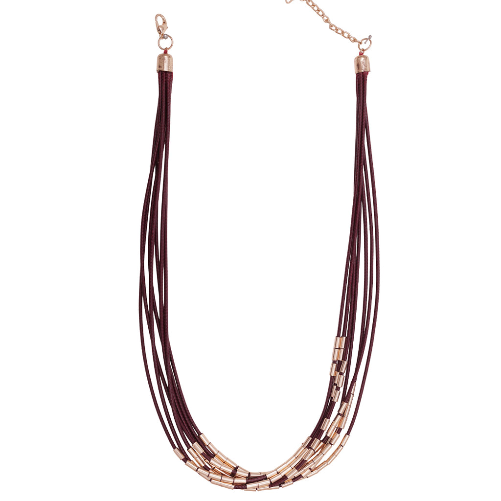 Golden & Maroon Cord Multi-Layered Choker Necklace