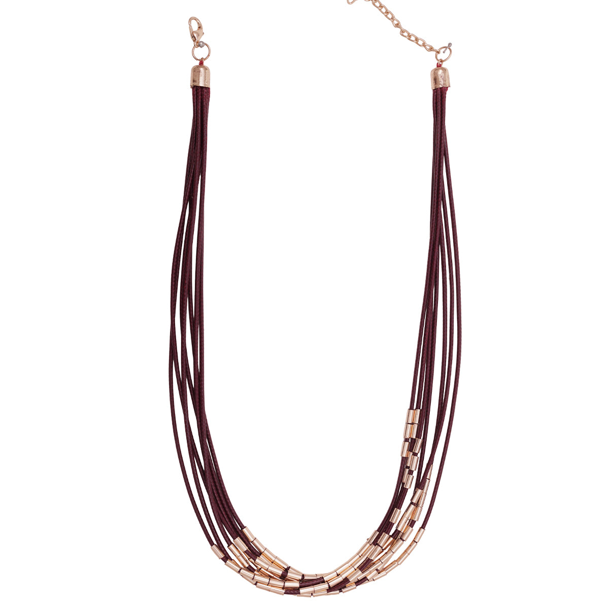 Golden & Maroon Cord Multi-Layered Choker Necklace