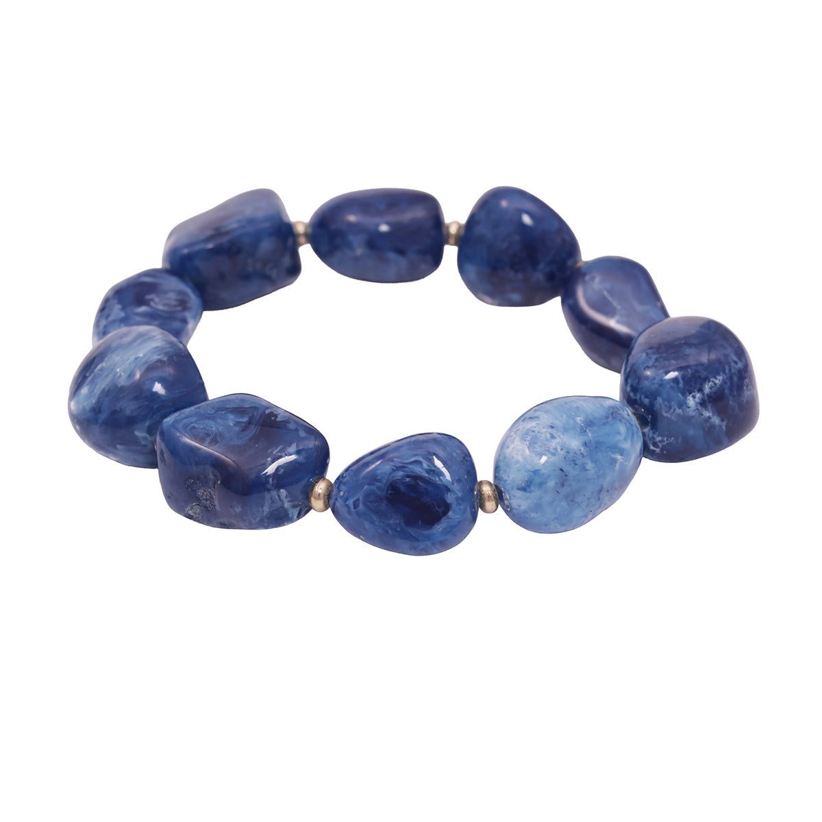 Abstract Blue & Beige Resin Beaded Stretch Bracelet (Set of 2)