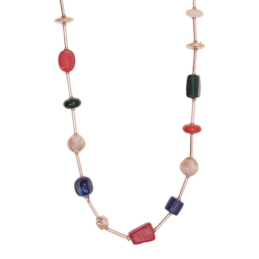 Golden Multi-Coloured Chunky Stone Beaded Choker Necklace
