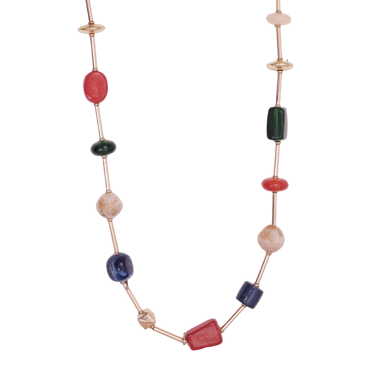 Golden Multi-Coloured Chunky Stone Beaded Choker Necklace
