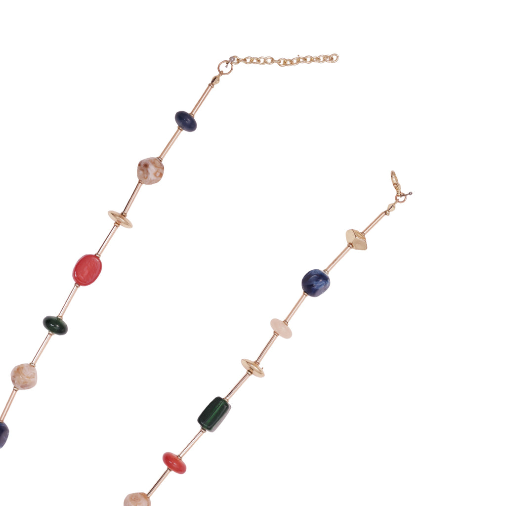 Golden Multi-Coloured Chunky Stone Beaded Choker Necklace