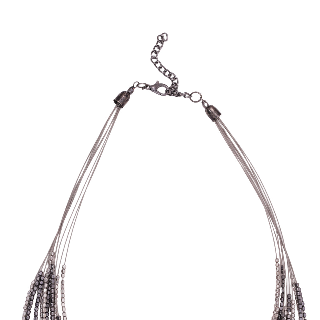 Silver & Pewter Tone Multi-Strand Statement Layered Necklace