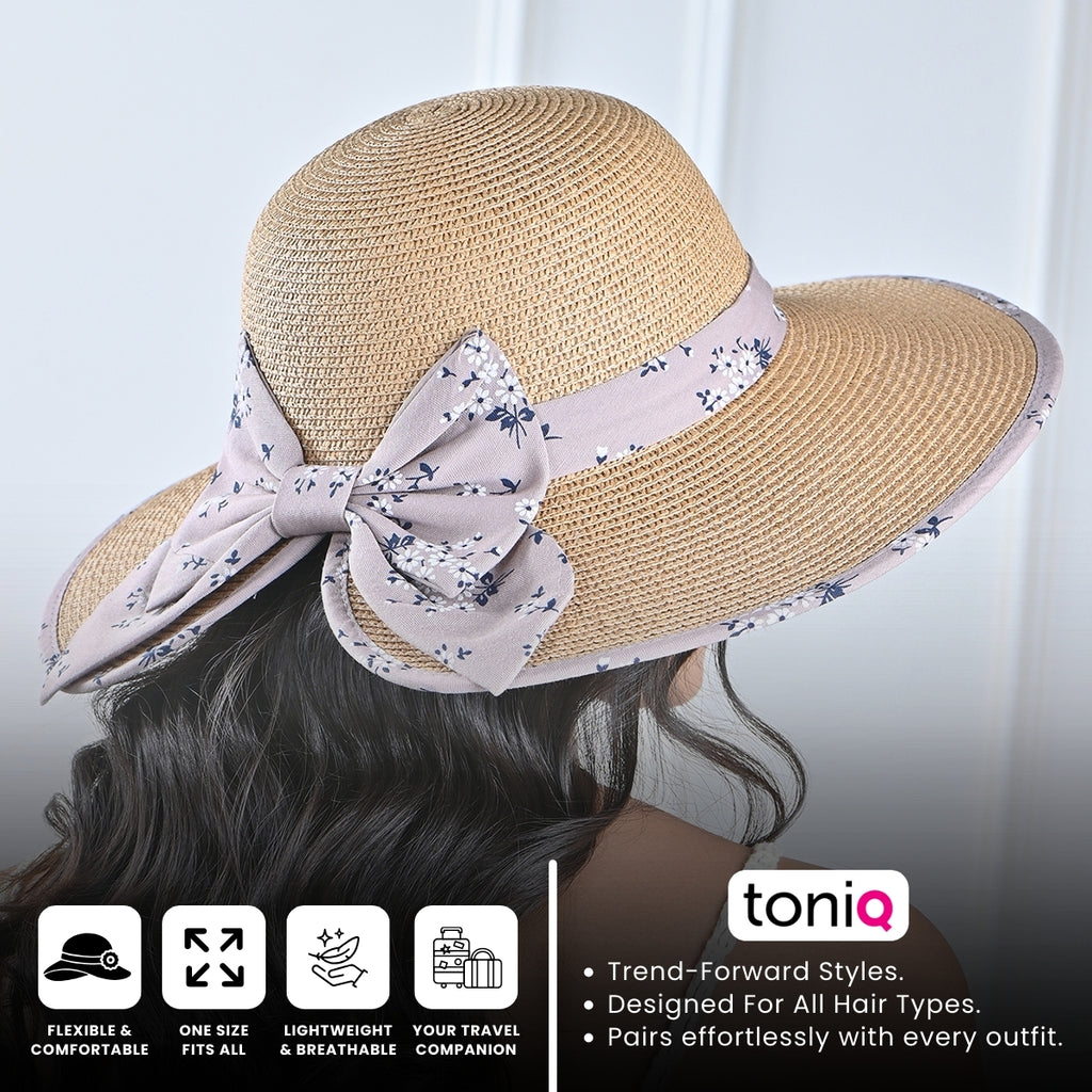 Brown Woven Straw Sun Hat with Floral Bow Back Detail