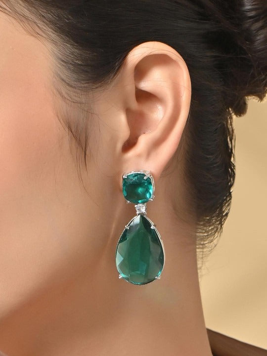 Green Bridal American Diamond Drops Earrings