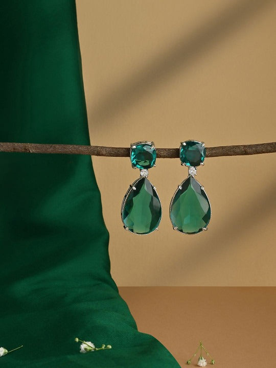 Green Bridal American Diamond Drops Earrings