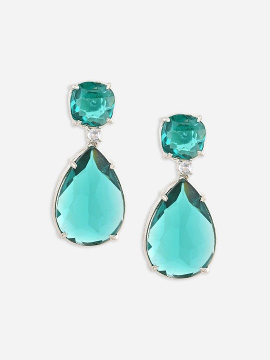 Green Bridal American Diamond Drops Earrings