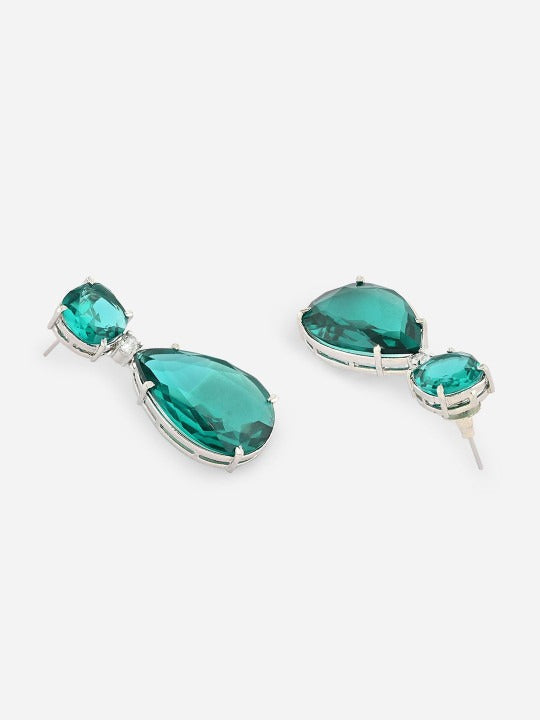 Green Bridal American Diamond Drops Earrings