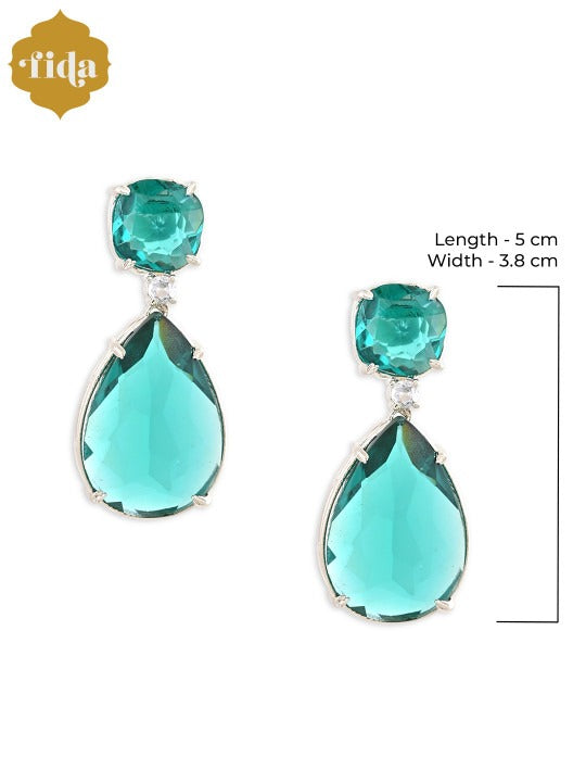 Green Bridal American Diamond Drops Earrings