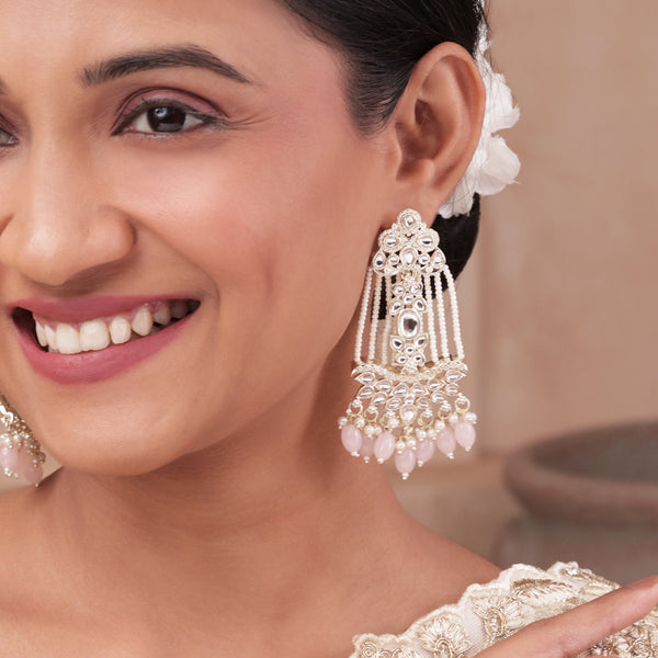 Blush Radiance Kundan & Pearl Drop Statement Earrings