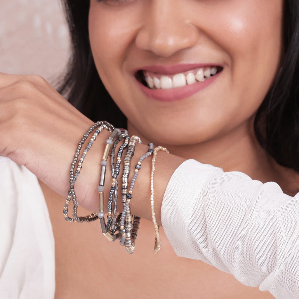 Silver & Pewter Multi-Strand Beaded Slip-On Bracelet