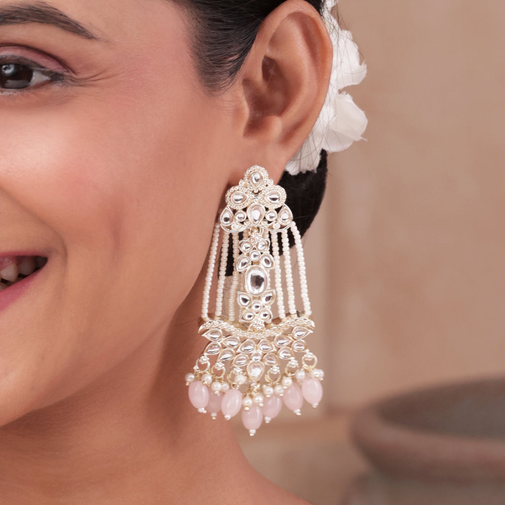 Blush Radiance Kundan & Pearl Drop Statement Earrings