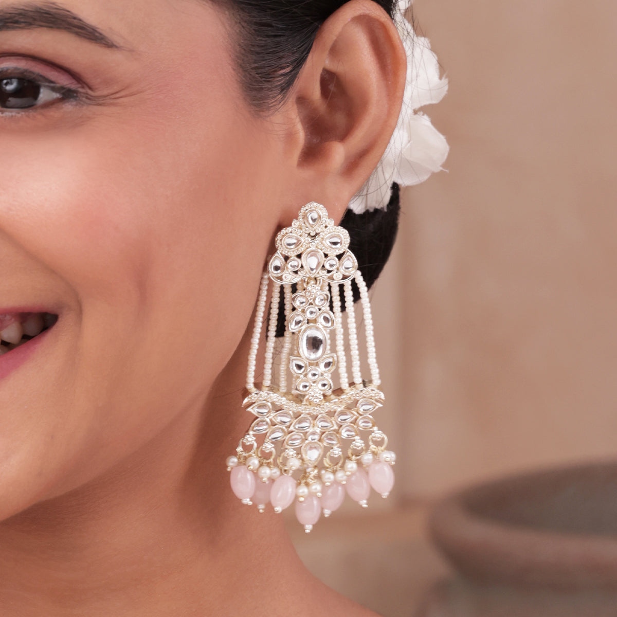Blush Radiance Kundan & Pearl Drop Statement Earrings