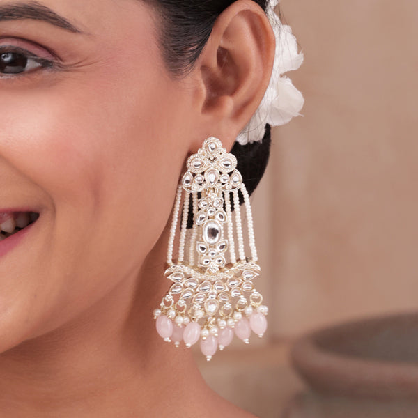 Blush Radiance Kundan & Pearl Drop Statement Earrings
