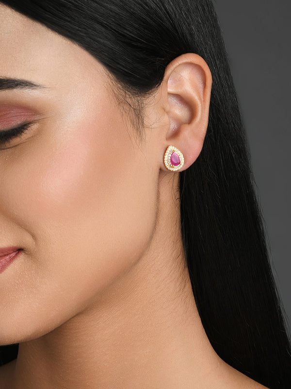 Elegant Pink AD Stud Earrings
