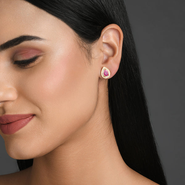 Elegant Pink AD Stud Earrings