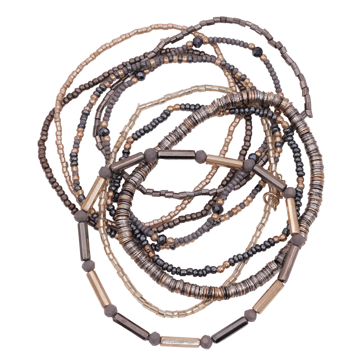 Silver & Pewter Multi-Strand Beaded Slip-On Bracelet